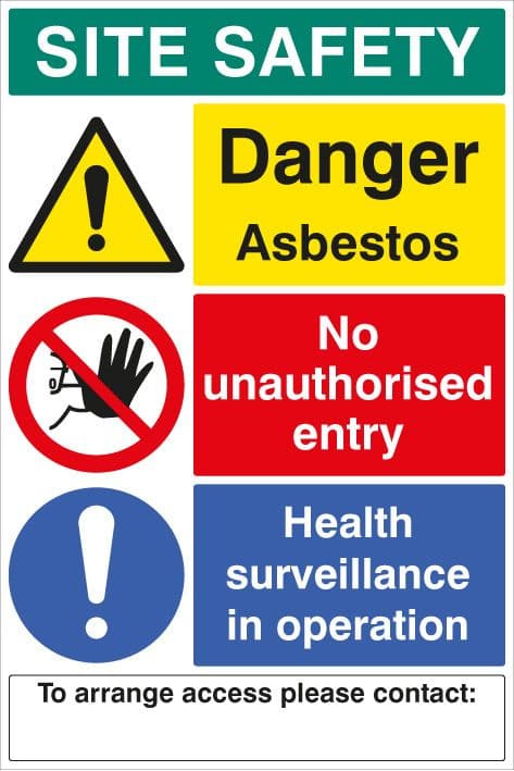 58049 Site safety board asbestos 600x900mm c/w contact details 1mm PVC (600x900mm) Safety Sign