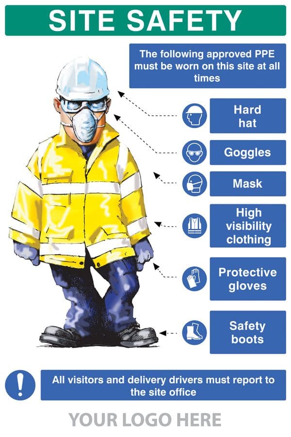58052 PPE requirement sign (Hat,Goggles,Mask,Hivis,Gloves,Boots) (600x900mm) Safety Sign