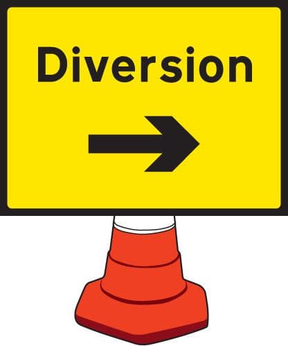 58080 Diversion right cone sign 600x450mm (600x450mm) Safety Sign