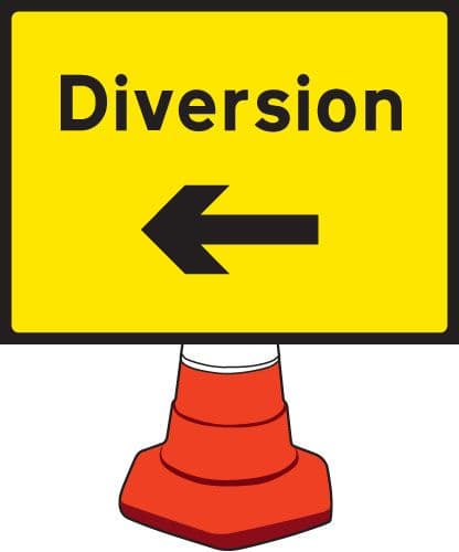 58081 Diversion left cone sign 600x450mm (600x450mm) Safety Sign
