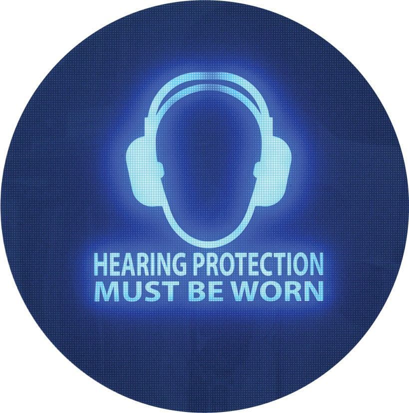 58139 Noise activated sign - Hearing protection must be worn 300mm dia Safety Sign