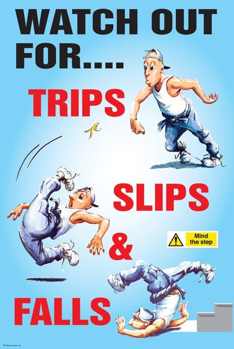 58182 Trips slips and falls poster 510x760mm synthetic paper (510x760mm) Safety Sign