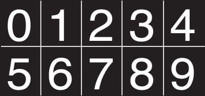 58202 Numbering sheet white on black 25mm cap height (130x50mm) Safety Sign