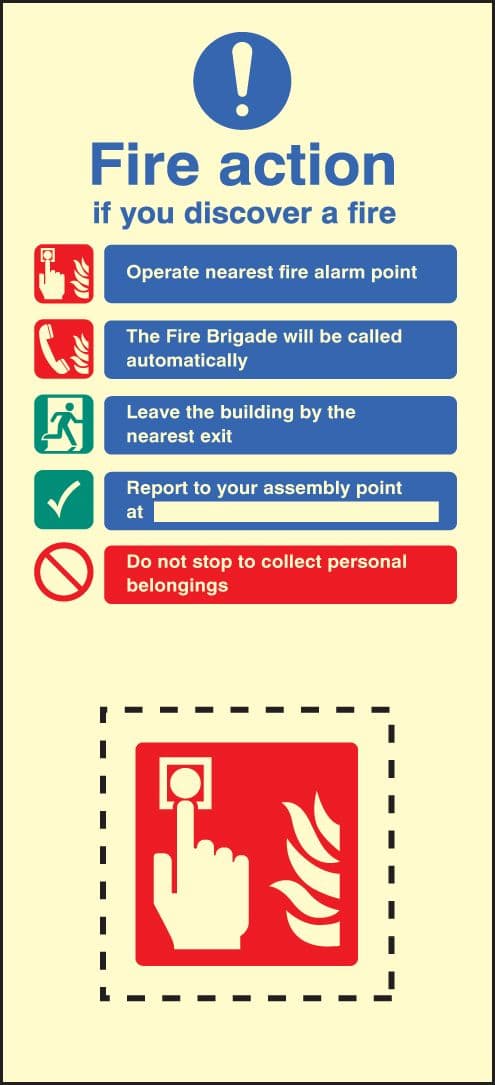 58220 Call point fire action set photoluminescent (150x300mm) Safety Sign