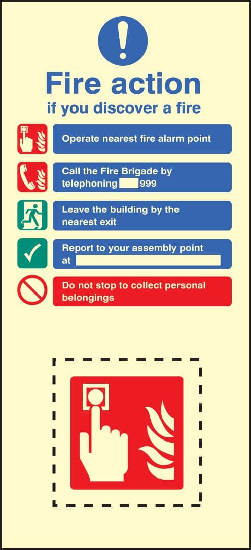 58224 Call point fire action set photoluminescent (150x300mm) Safety Sign