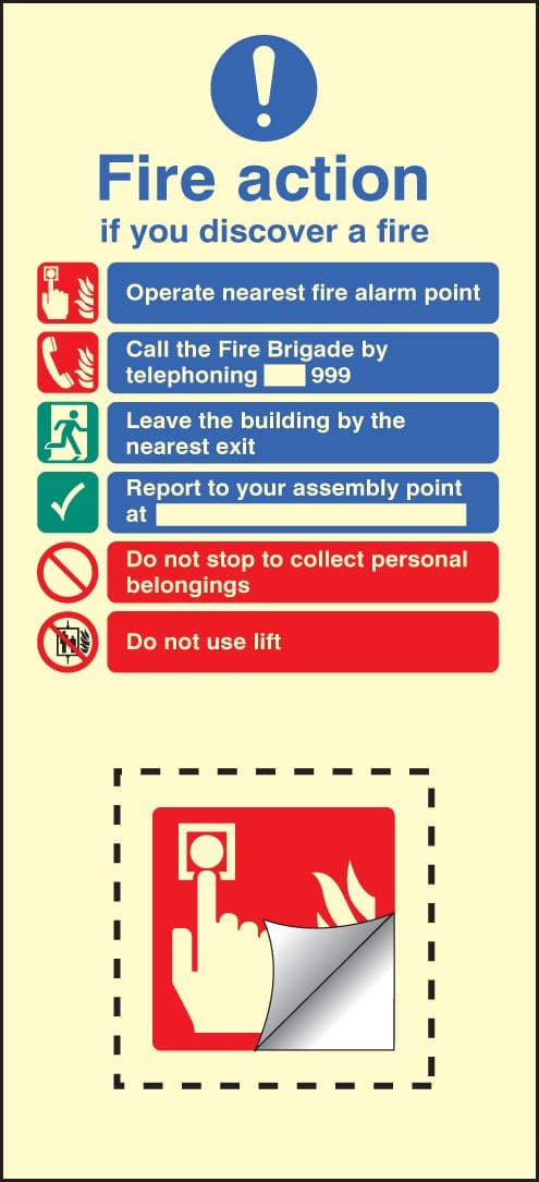 58225 Call point fire action set photoluminescent (150x300mm) Safety Sign