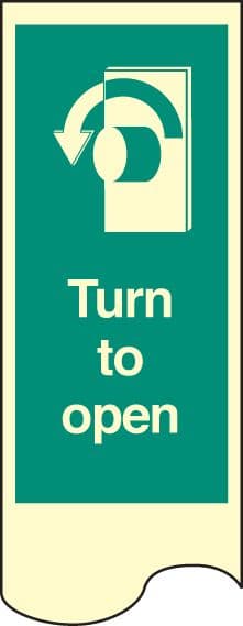 58230 Door plate - turn to open left photo rp (75x300mm) Safety Sign