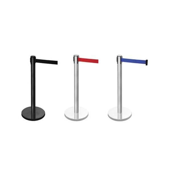 59043 Retractable barrier on black post (3.4m red webbing) 1015mm high post