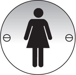 59134 Ladies symbol 76mm dia stainless steel sign (76mm dia) Safety Sign