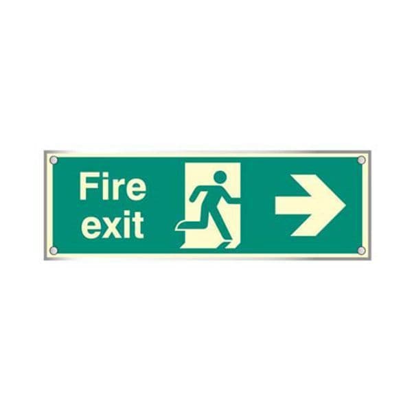 59472 Fire exit right visual impact 5mm acrylic photolum. sign 450x150mm c/w stand off locators