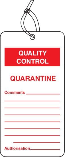 59785 QC tag quarantine pk of 10 (80x150mm) Safety Sign