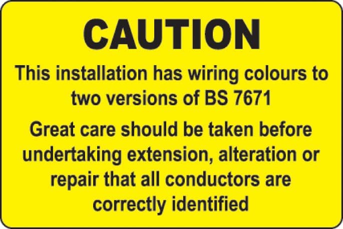 59819 This installation has wiring colours etc roll of 100 labels 75x50mm (75x50mm) Safety Sign