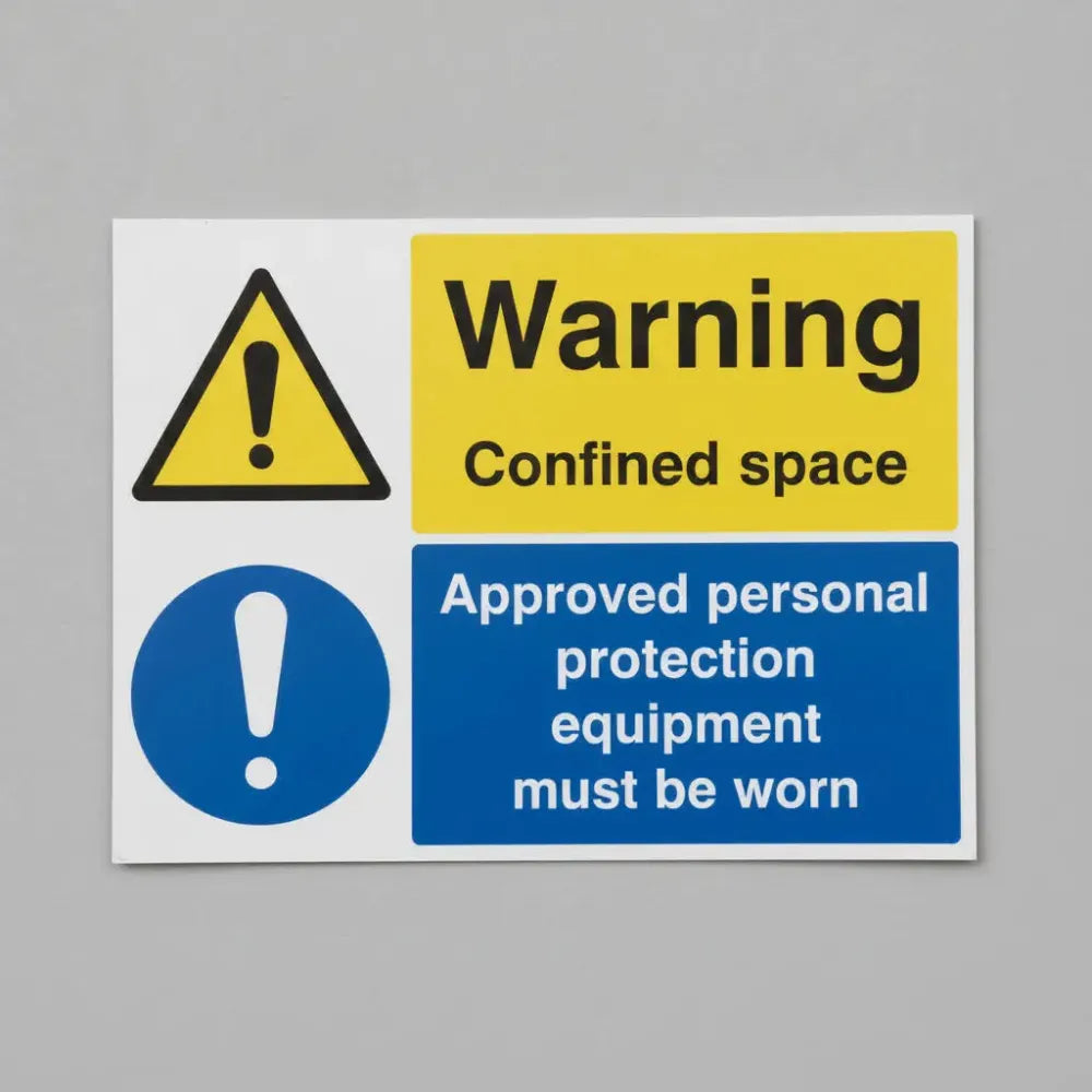 26260Y Warning confined space approved personal protective equipment must be worn Self Adhesive Vinyl (200x300mm) Safety Sign