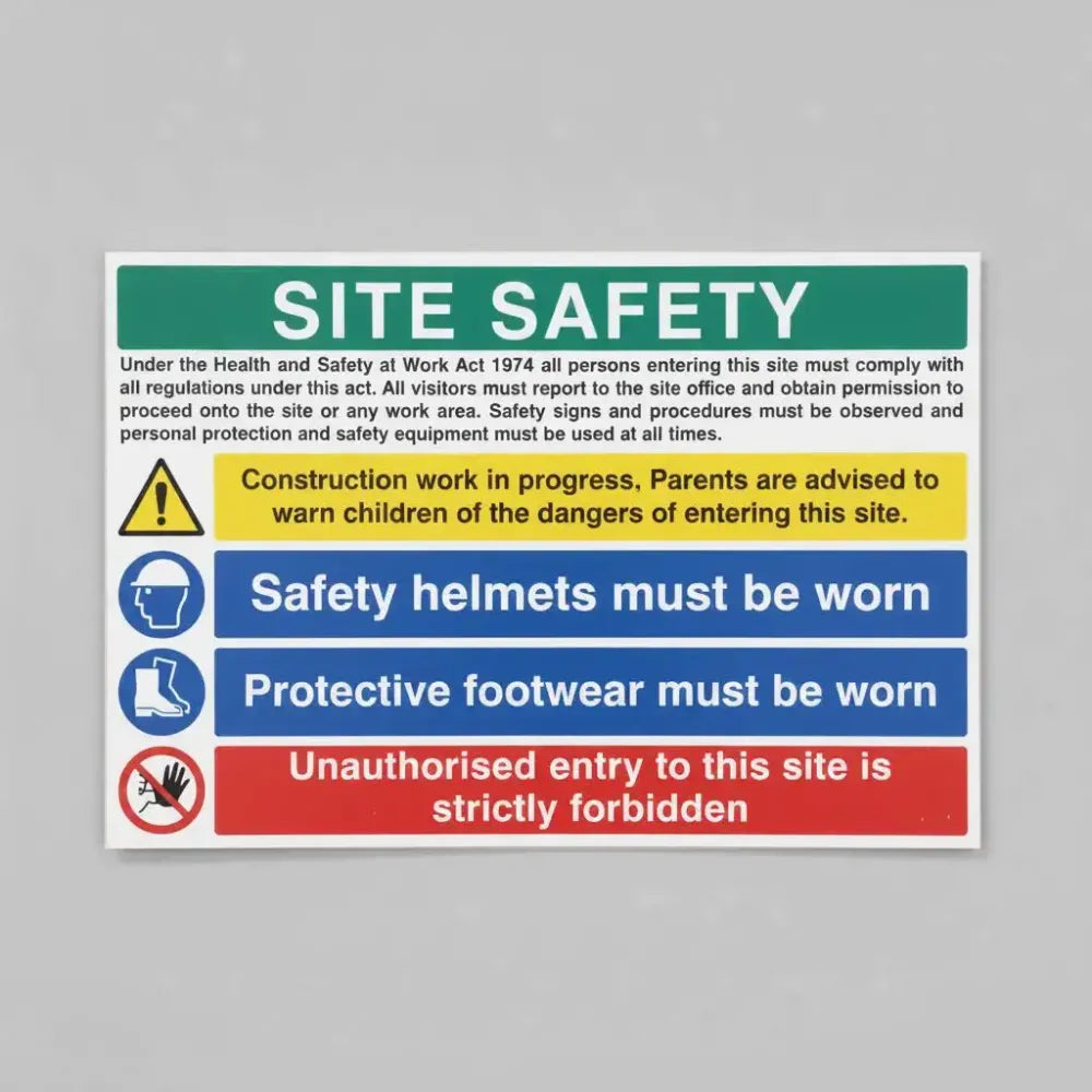 76413Q Site safety construction work, helmets, footwear, unauthorised entry Ultra Durable 2mm PET (600x450mm) Safety Sign