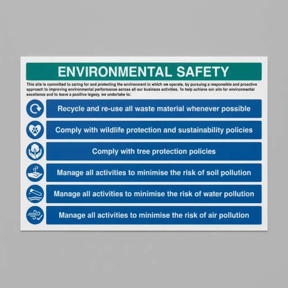 17134Q Environmental Site Safety Board - Re-use & recycle waste; minimise air, soil & water pollution Rigid Plastic (600x450mm) Safety Sign