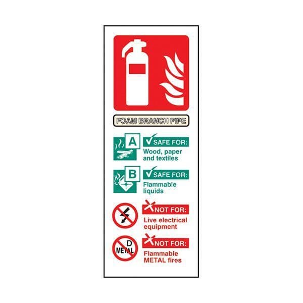 81219S Foam branch pipe extinguisher ID sign - Quick-Fix with SAV Backing (75x200mm)