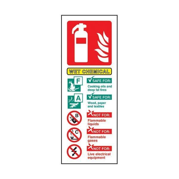 81231S Wet chemical extinguisher ID sign - Quick-Fix with SAV Backing (75x200mm)