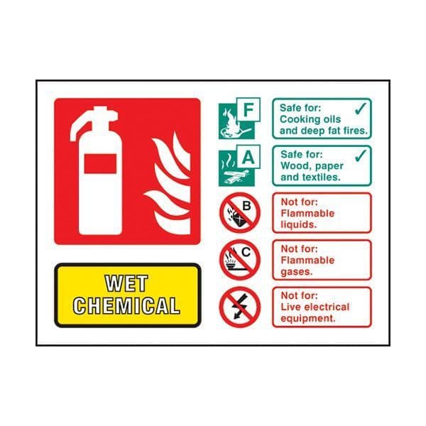 81236D Wet chemical extinguisher ID sign - Quick-Fix with SAV Backing (100x150mm)