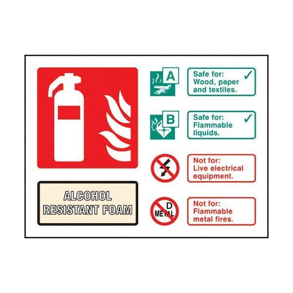 81245D Alcohol resistant foam extinguisher ID sign - Quick-Fix with SAV Backing (100x150mm)