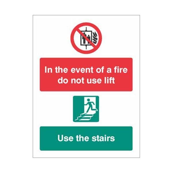 81248E In the event of fire do not use lift, use stairs sign - Quick-Fix with S/A Back (200x150mm)