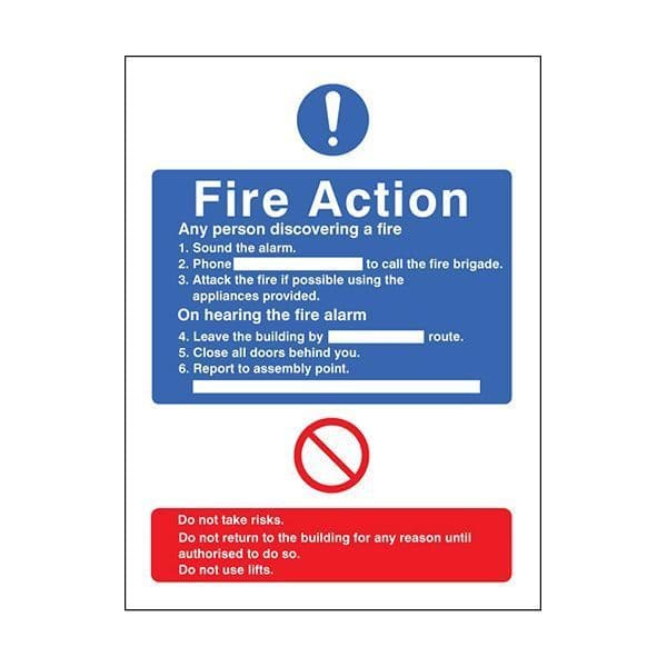 81432E General fire action with lift sign - Quick-Fix with SAV Backing (200x150mm)