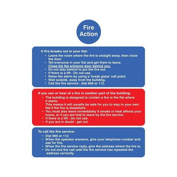 81438H Fire action notice (stay put) for flats sign - Quick-Fix with SAV Backing (300x250mm)