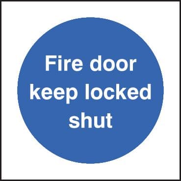 81621B Fire door keep locked shut (80x80mm) Rigid PVC with SAV Backing Safety Sign