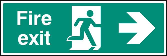 82004L Fire exit right arrow (450x150mm) Rigid PVC with SAV Backing Safety Sign