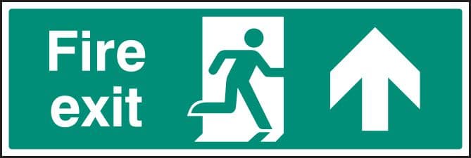 82007L Fire exit up (450x150mm) Rigid PVC with SAV Backing Safety Sign