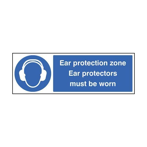 85013G Ear protection zone ear protectors must be worn sign - Quick-Fix with S/A Back (300x100mm)
