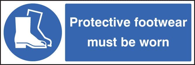 85201G Protective footwear must be worn (300x100mm) Rigid PVC with SAV Backing Safety Sign