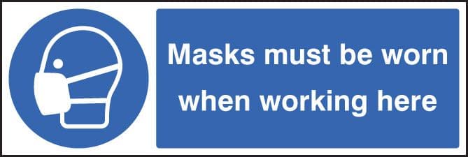 85207G Masks must be worn when working here (300x100mm) Rigid PVC with SAV Backing Safety Sign