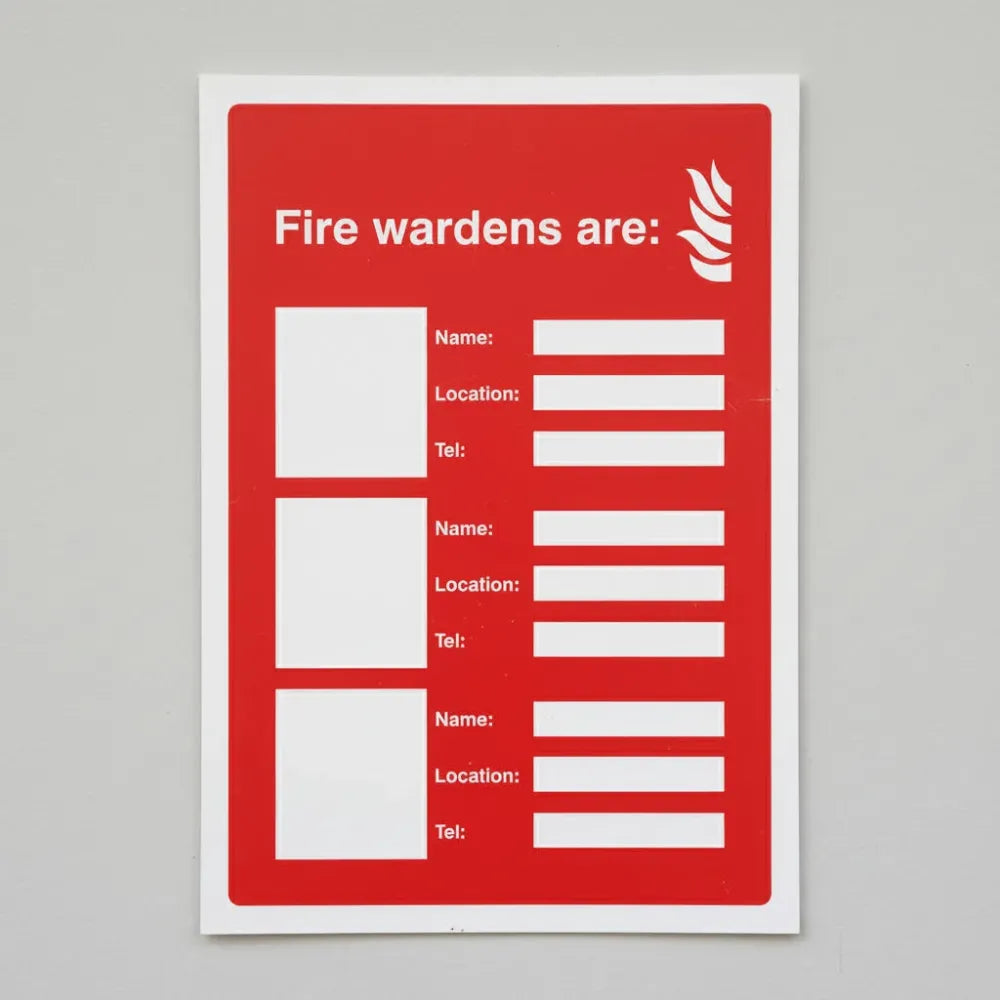 21053Y Fire wardens are (space for 3 names, locations and numbers) Self Adhesive Vinyl (200x300mm) Safety Sign