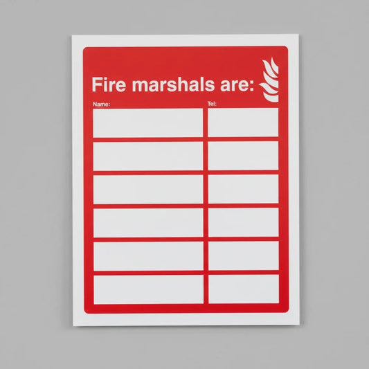 11064Y Fire marshals are (6 names and numbers) Rigid Plastic (200x300mm) Safety Sign
