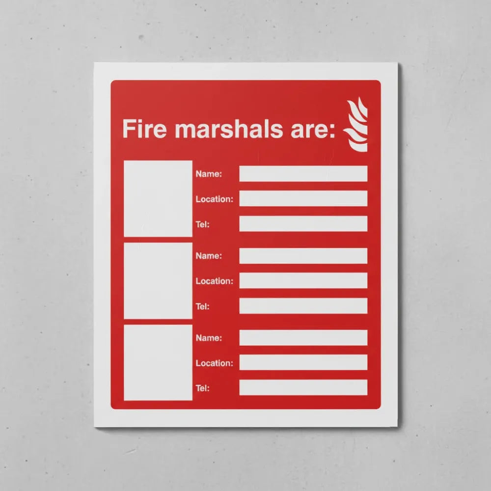 21065Y Fire marshals are (space for 3 names, locations and numbers) Self Adhesive Vinyl (200x300mm) Safety Sign
