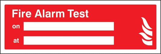 11040G Fire alarm test on/at Rigid Plastic (300x100mm) Safety Sign
