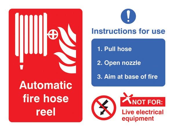 11073E Automatic fire hose reel with instructions for use Rigid Plastic (200x150mm) Safety Sign