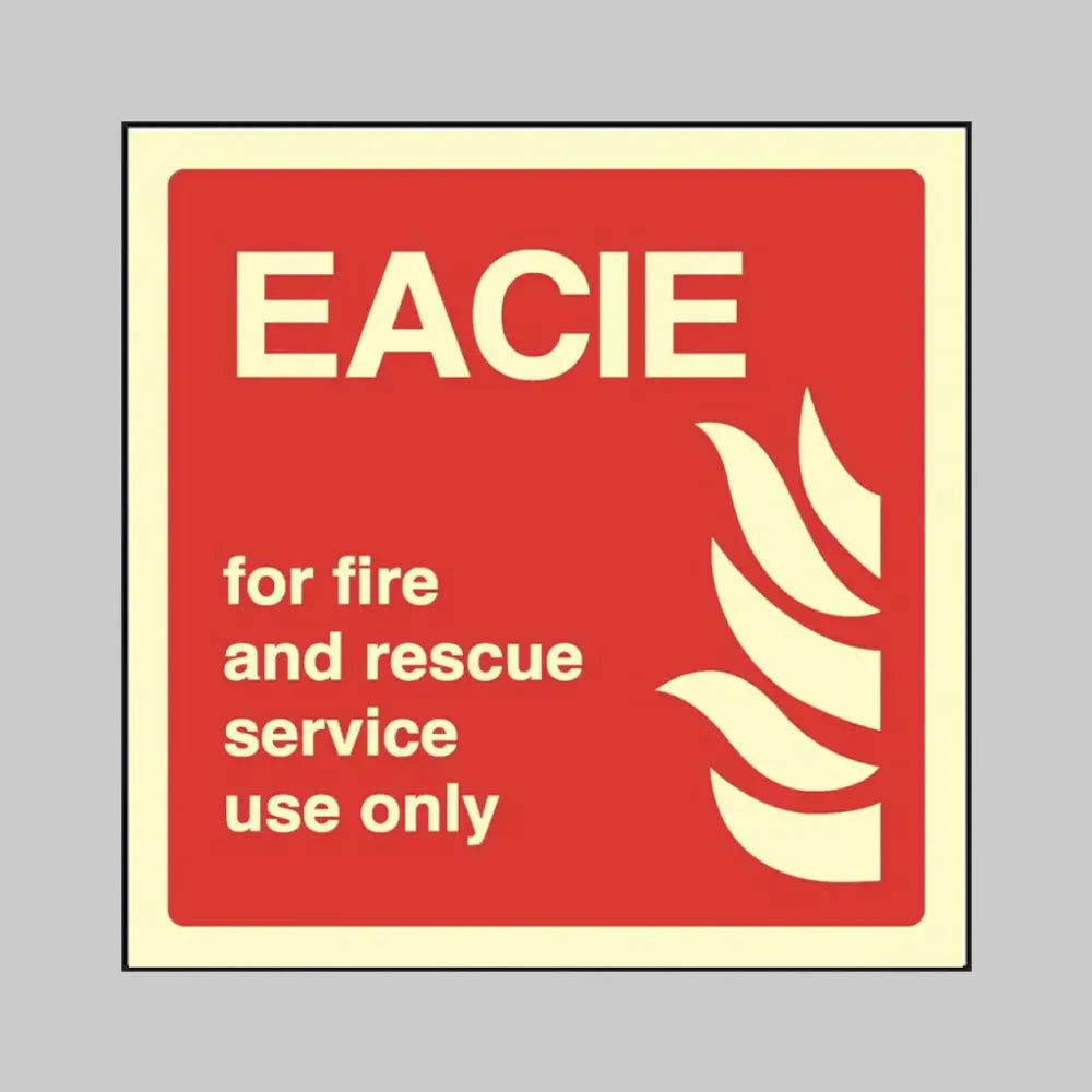 31109F EACIE For Fire and Rescue Service Use Only Photoluminescent Rigid (200x200mm) Safety Sign