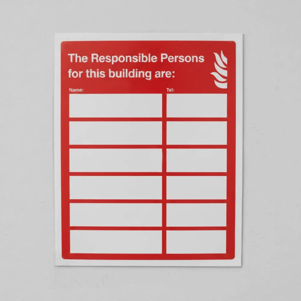 21112H The Responsible Persons for this building are: Self Adhesive Vinyl (300x250mm) Safety Sign