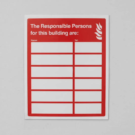 11112Y The Responsible Persons for this building are: Rigid Plastic (200x300mm) Safety Sign