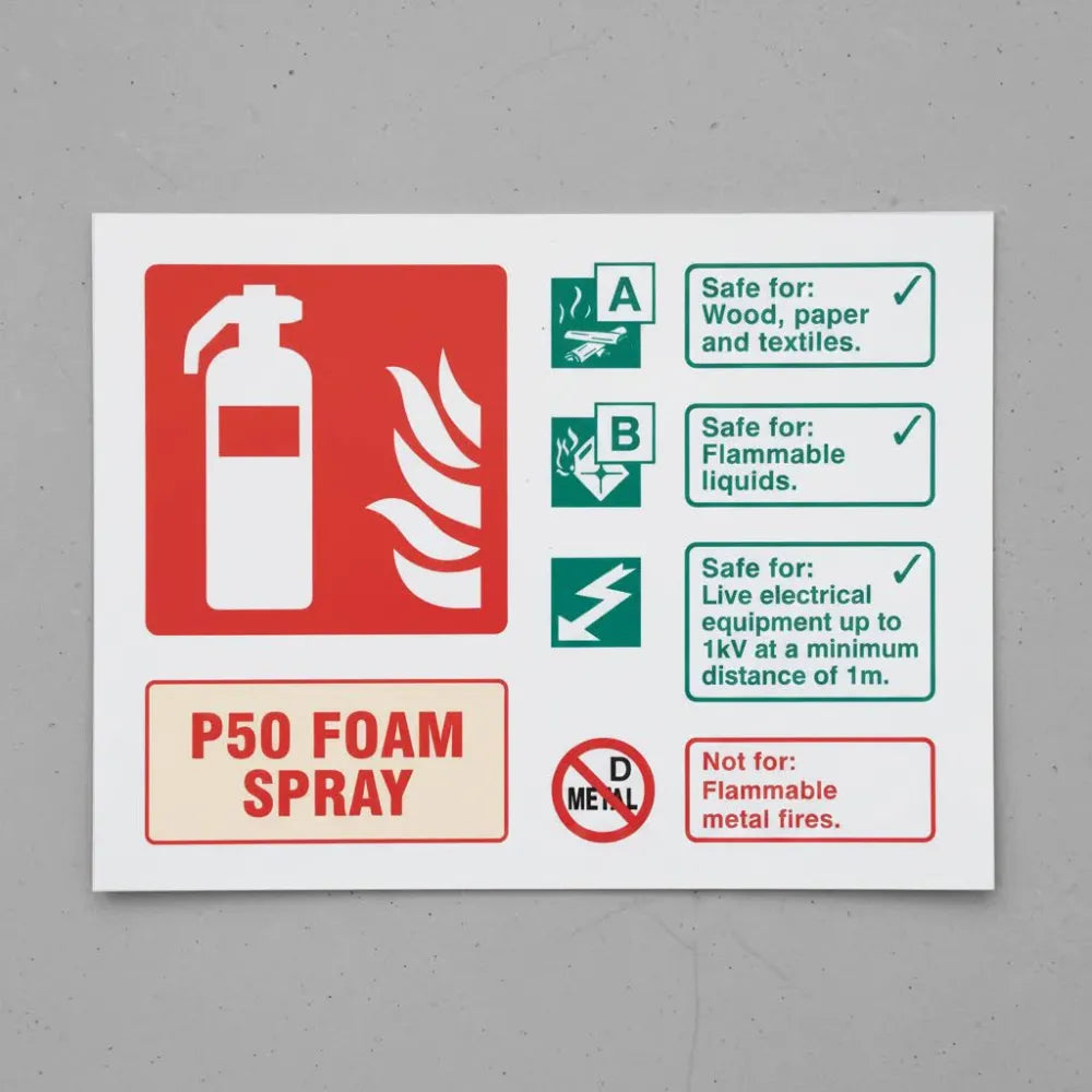 P50 Foam spray extinguisher identification - Self Adhesive Vinyl - 100x150mm Safety Sign