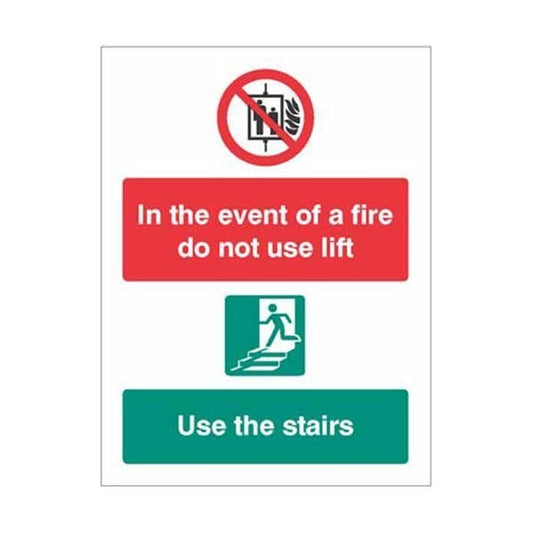 11248E In the event of fire do not use lift, use stairs sign - Rigid Plastic (200x150mm)