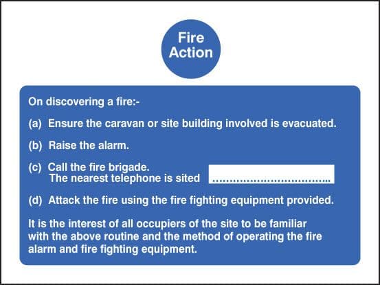 11404E Fire action - caravan Rigid Plastic (200x150mm) Safety Sign