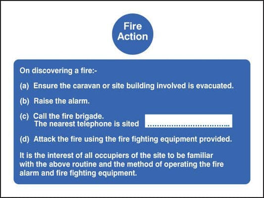 11404E Fire action - caravan Rigid Plastic (200x150mm) Safety Sign