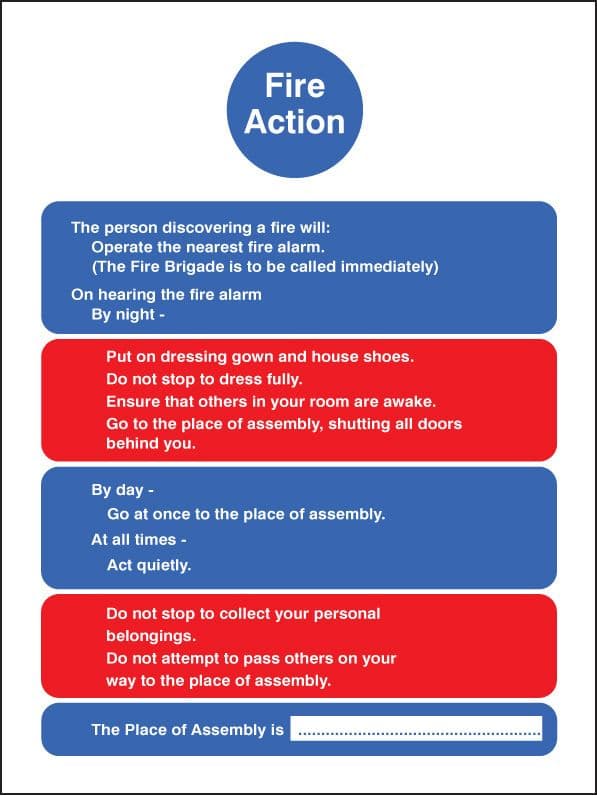 11416E Fire action- residential care homes Rigid Plastic (200x150mm) Safety Sign