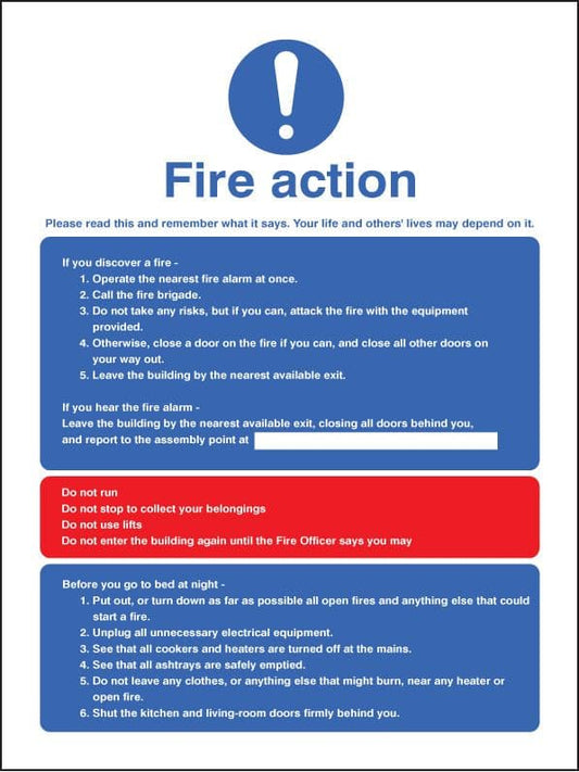 11418E Fire action - multiple occupation Rigid Plastic (300x250mm) Safety Sign