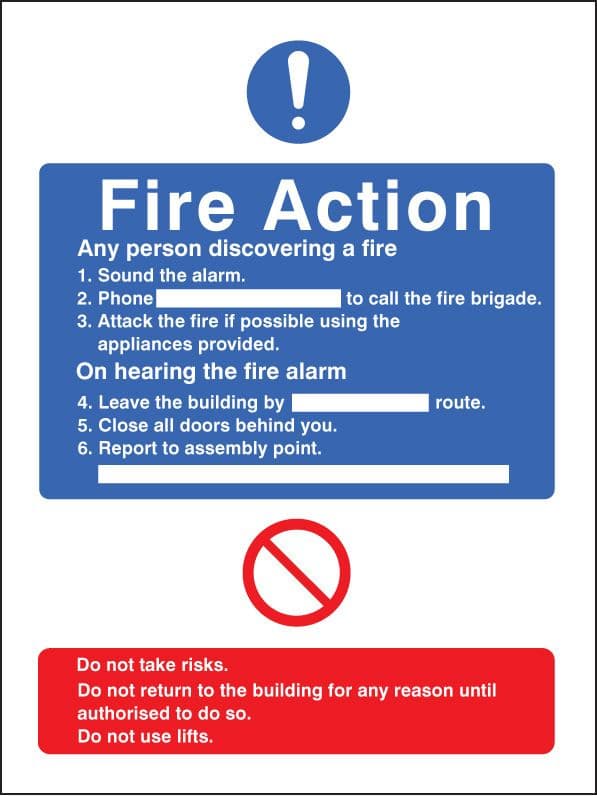 11432E General fire action with lift Rigid Plastic (200x150mm) Safety Sign