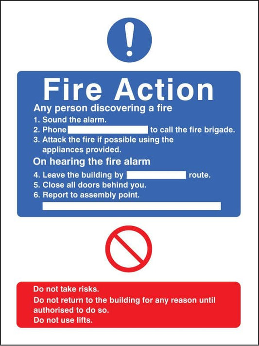11432E General fire action with lift Rigid Plastic (200x150mm) Safety Sign