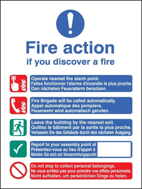 11437E Multi-lingual fire action manual no lift Rigid Plastic (200x150mm) Safety Sign