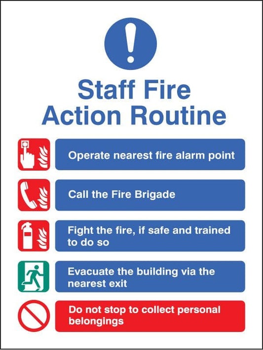 11439H Staff fire action Rigid Plastic (300x250mm) Safety Sign